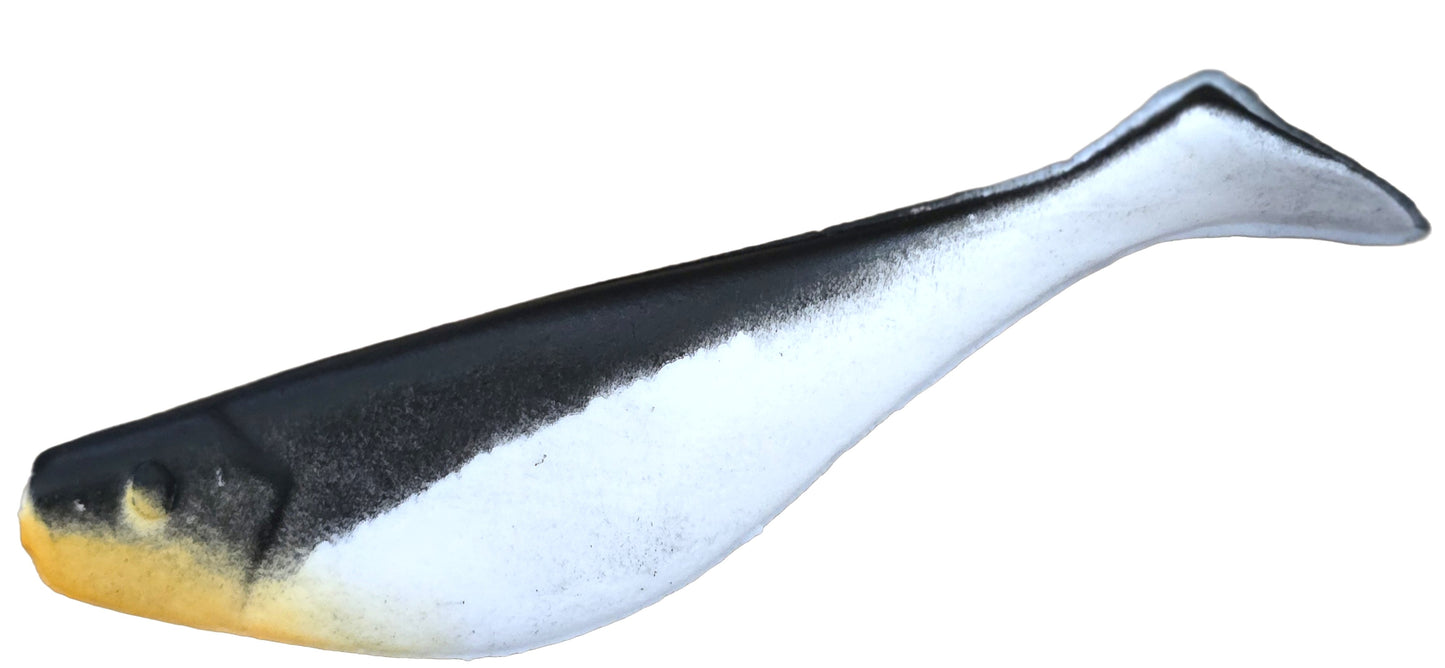 Swim Shad 5" - White / Black w/ Orange Throat